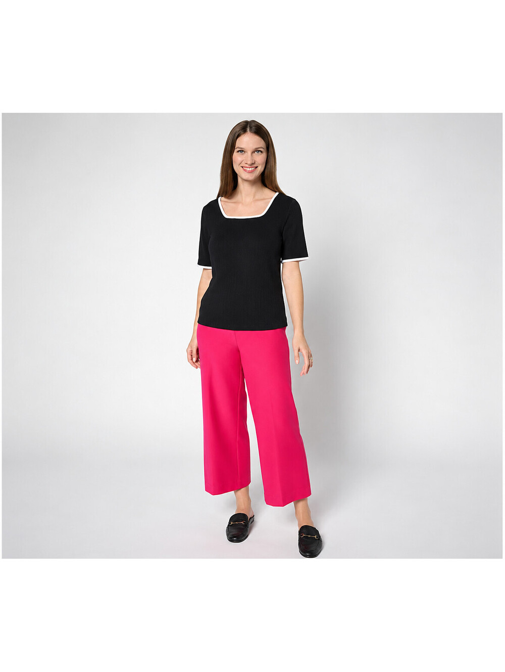 Isaac Mizrahi Live! Knit Twill Wide Leg Crop Trouser Crimson Pink, Size Tall 3X